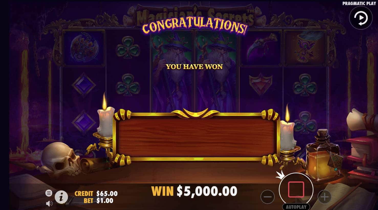 Magicians Secrets Casino win picture by Banhamm 13.1.2022 5000$ 5000X