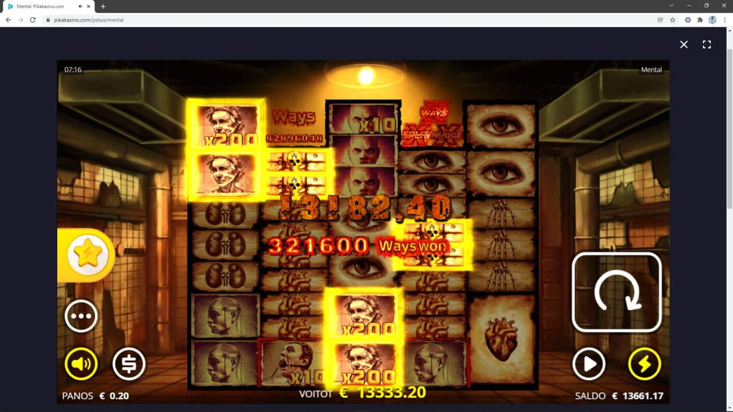 Mental Casino win picture by gazu 2.1.2022 13333.20e 66666X PikaKasino