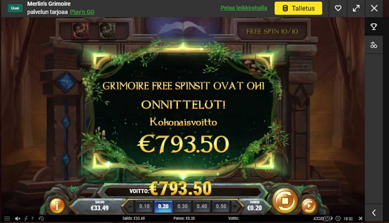 Merlins Grimoire Casino win picture by Wile 29.7.2022 793.50e 3968X