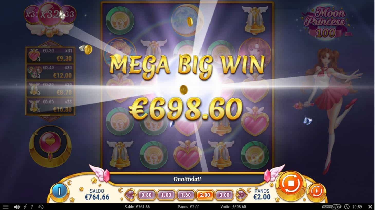Moon Princess 100 Casino win picture by Kari Grandi 15.7.2022 698.60e 349X