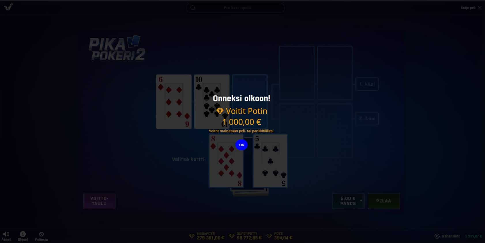 Pika Pokeri 2 Casino win picture by Kari Grandi 11.4.2022 1000e 200X