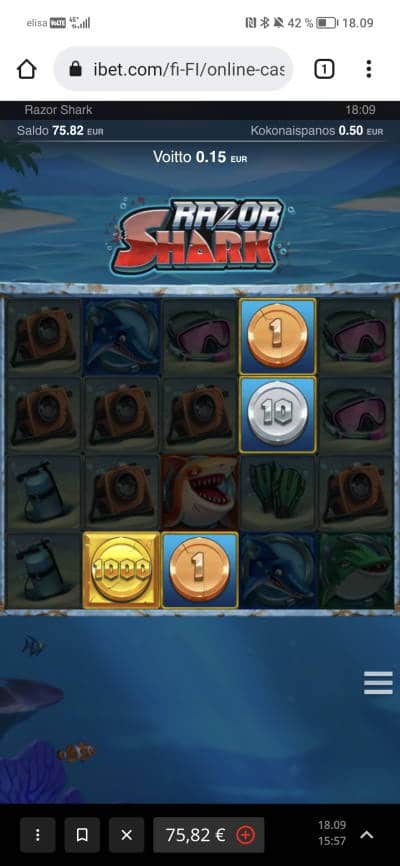 Razor Shark Casino win picture by jyrkkenkloppi 4.4.2022 506e 1012X ibet