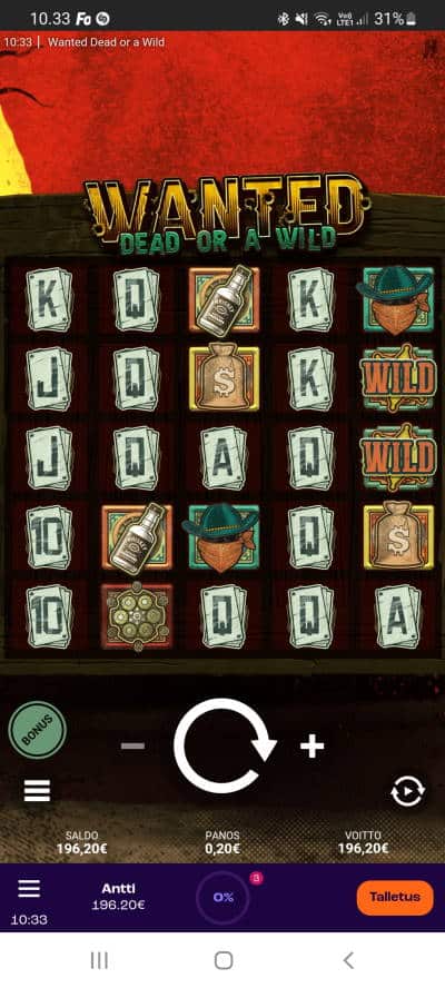 Wanted Dead or a Wild Casino win picture by dj_niemi 8.7.2022 196.20e 981X Wheelz