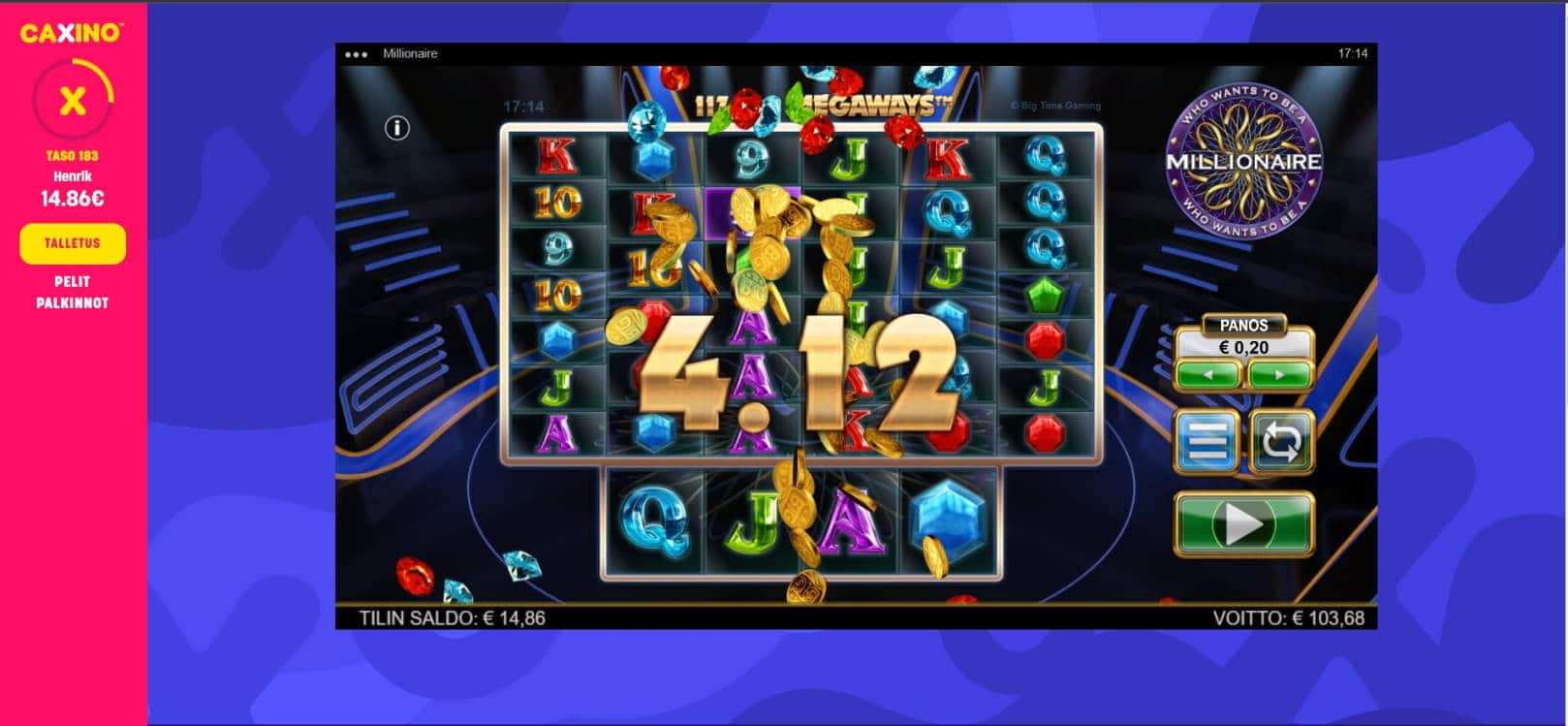 Who Wants to be a Millionaire Casino win picture by Henkka 15.12.2021 103.68e 518X Caxino