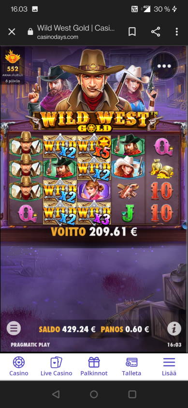 Wild West Gold Casino win picture by jelemeri 14.10.2021 209.61e 349X Casinodays