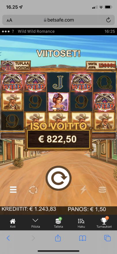 Wild Wild Romance Casino win picture by Julluh 3.1.2022 822.50e 548X BetSafe