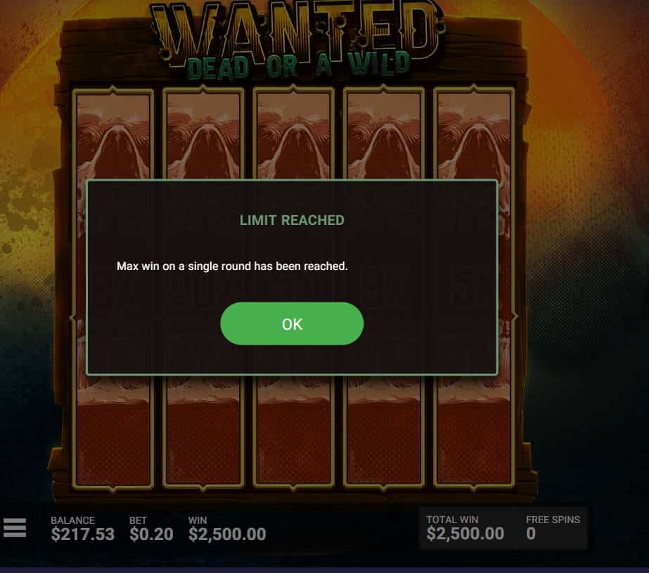 Wanted Dead or a Wild Casino win picture by Jullezuu 24.7.2022 2500e 12500X
