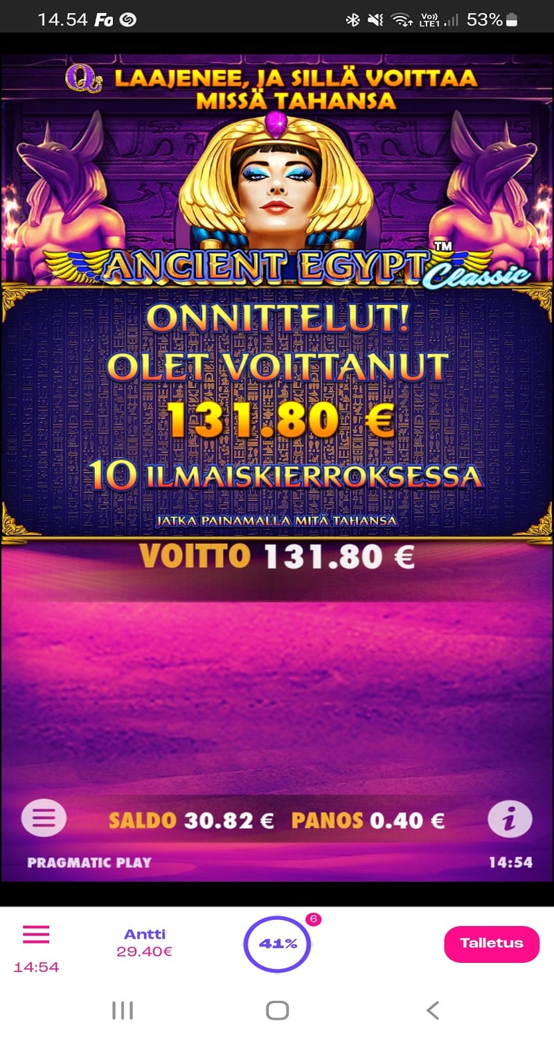 Ancient Egypt Classic Casino win picture by DjNiemi 131.80€ 329.5x 2.9.2022 Spinz