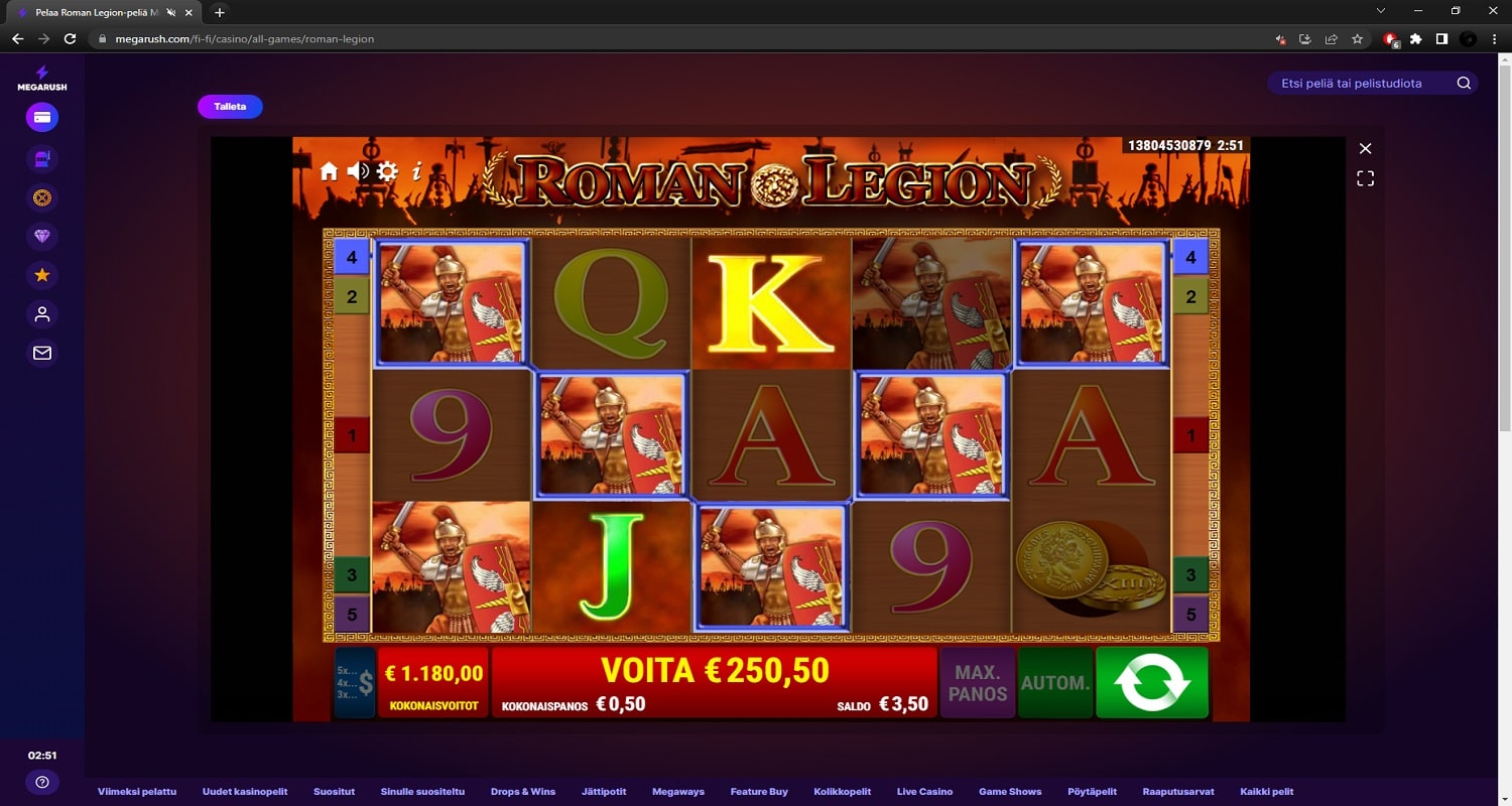 Roman Legion Casino win picture by PartyPantZ 1180€ 2360x 30.8.2022 Megarush Casino