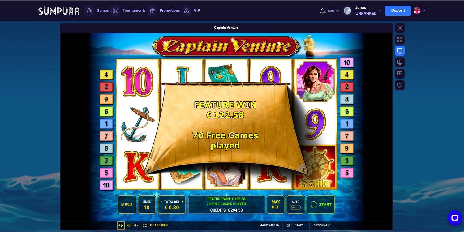Captain Venture casino win picture by Jonkki 122.58€ 408.6x Sunpura 9.10.2022