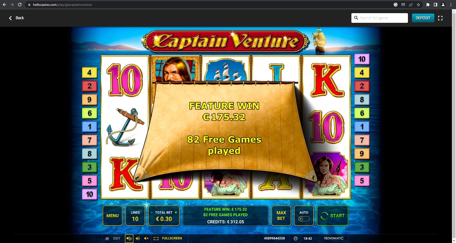 Captain Venture casino win picture by Jonkki 175.32€ 584.4x 1.11.2022 Hellocasino