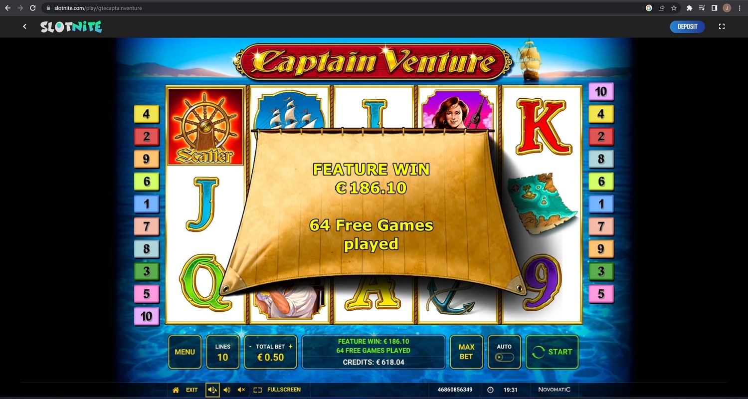 Captain Venture casino win picture by Jonkki 186.10€ 372.2x 2.11.2022 Slotnite
