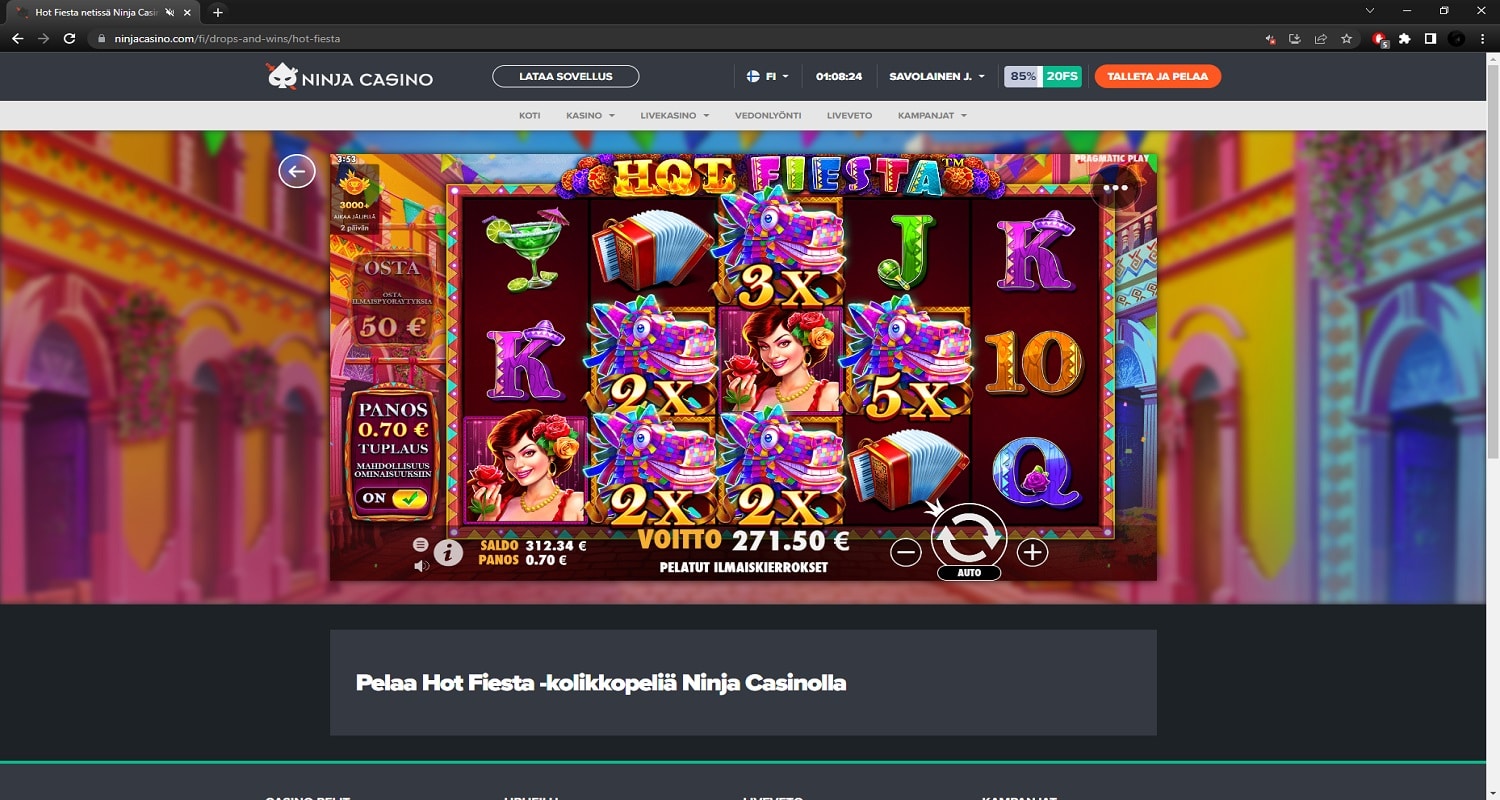 Hot Fiesta Casino win picture by PartyPantZ 271.50€ 387.9x 3.10.2022 Ninja Casino
