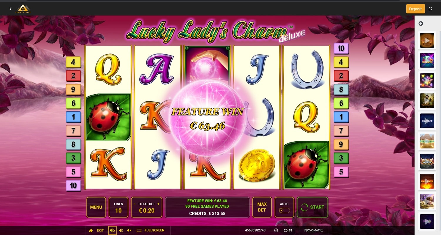 Lucky Lady's Charm casino win picture by Jonkki 63.46€ 317.3x 25.10.2022 Temple Nile