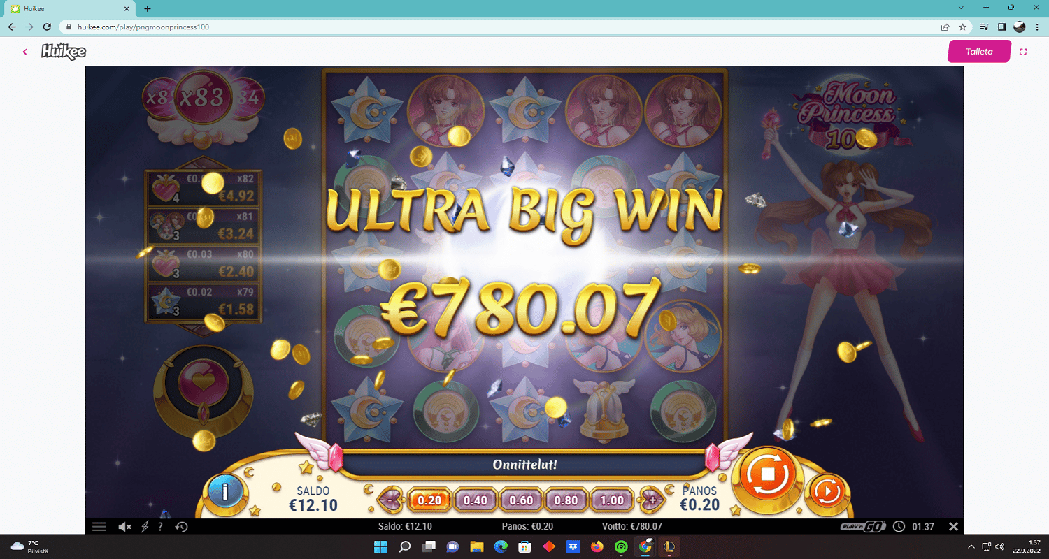 Moon Princess 100 Casino win picture by Minkkiz 780.07€ 3900.4x 22.9.2022 Huikee