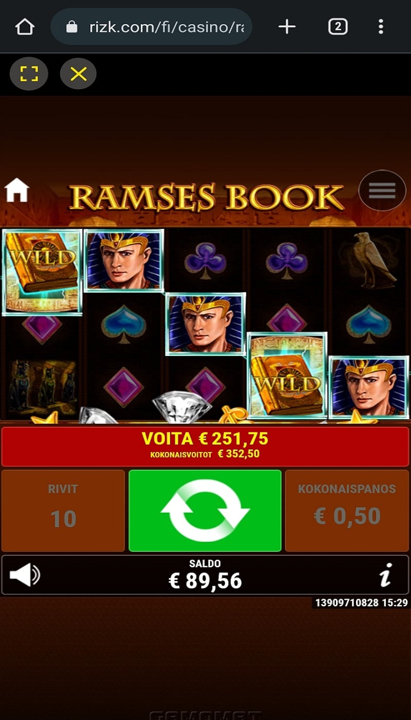Ramses Book casino win picture by tuomasvaan 251.75€ 503.5x 18.10.2022 Rizk