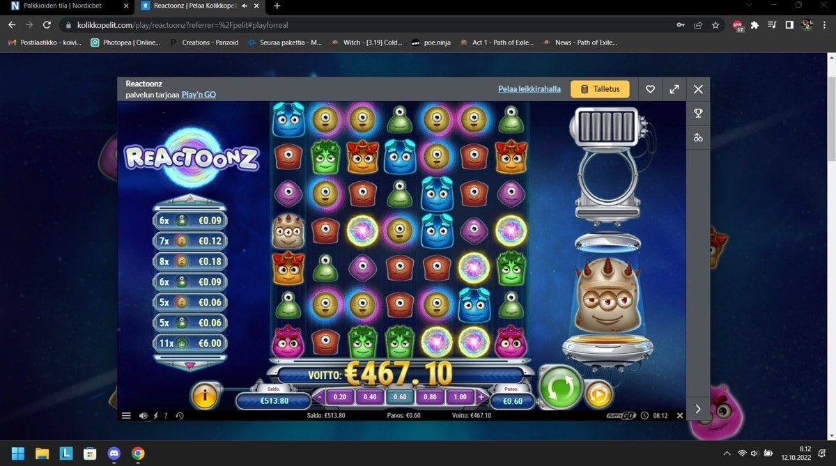 Reactoonz Casino win picture by Faija 467.10€ 778.5x 12.10.2022 Kolikkopelit