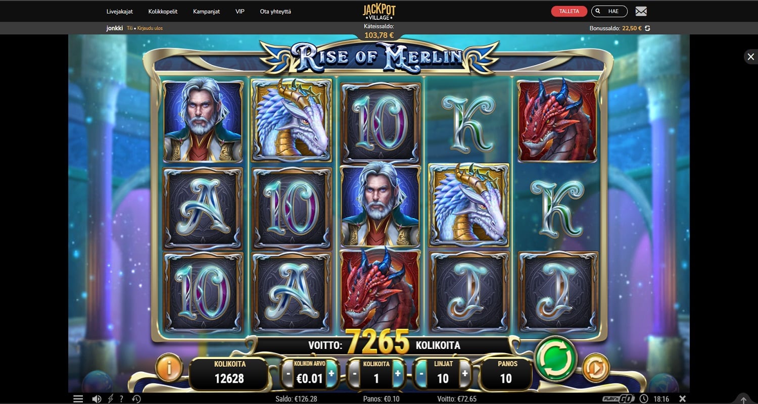 Rise of Merlin casino win picture by Jonkki 72.65€ 726.5x 27.10.2022 Jackpot Village