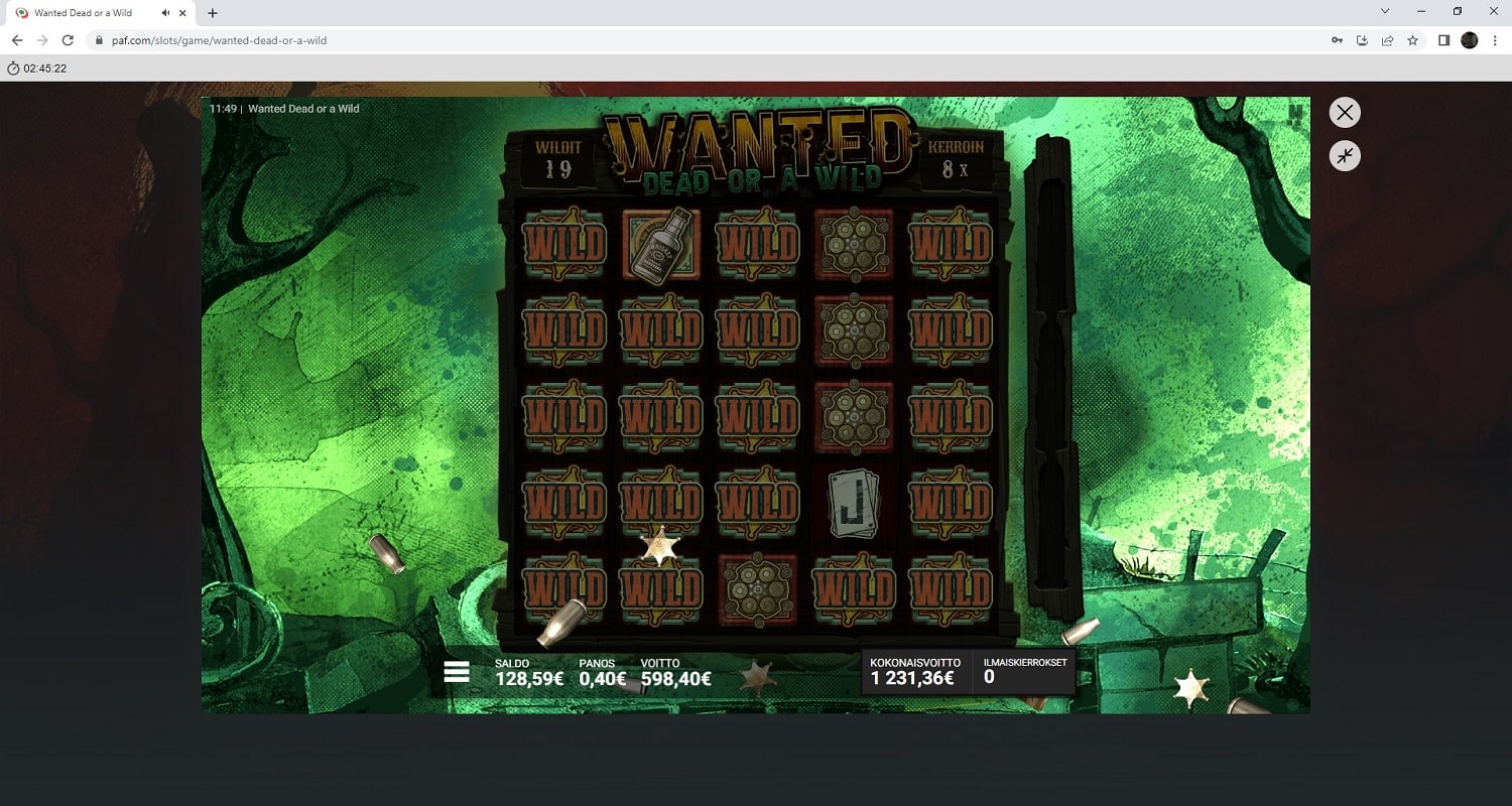 Wanted Dead or a Wild Casino win picture by ALpopelaaja 1231.36€ 3078.4x 6.11.2022 Paf