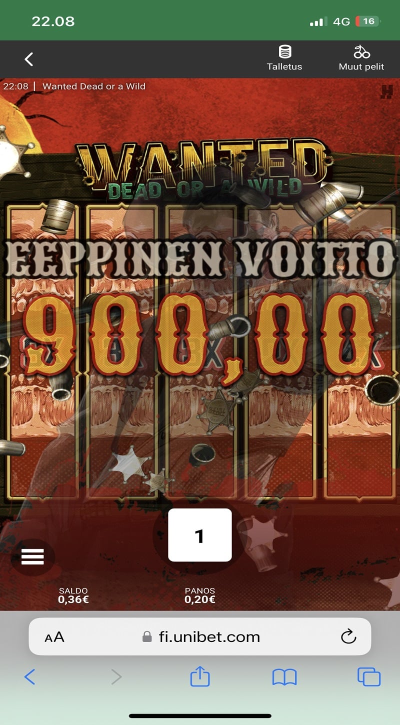 Wanted Dead or a Wild Casino win picture by Ventovieras 900€ 4500x 13.11.2022 Unibet