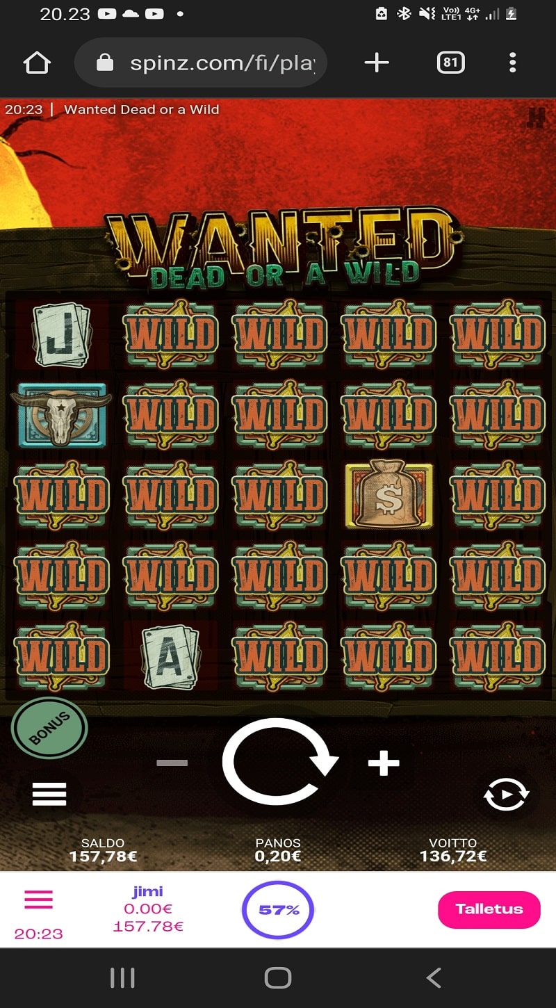 Wanted Dead or a Wild Casino win picture by obelix 136.72€ 683.6x 4.11.2022 Spinz
