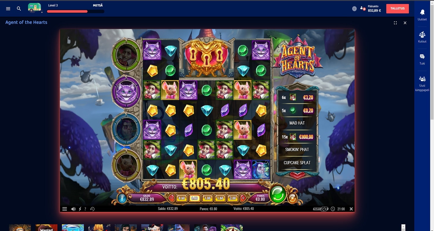 Agent of Hearts Casino win picture by Temez 805.40€ 1006.75x 3.2.2023 Casinobud