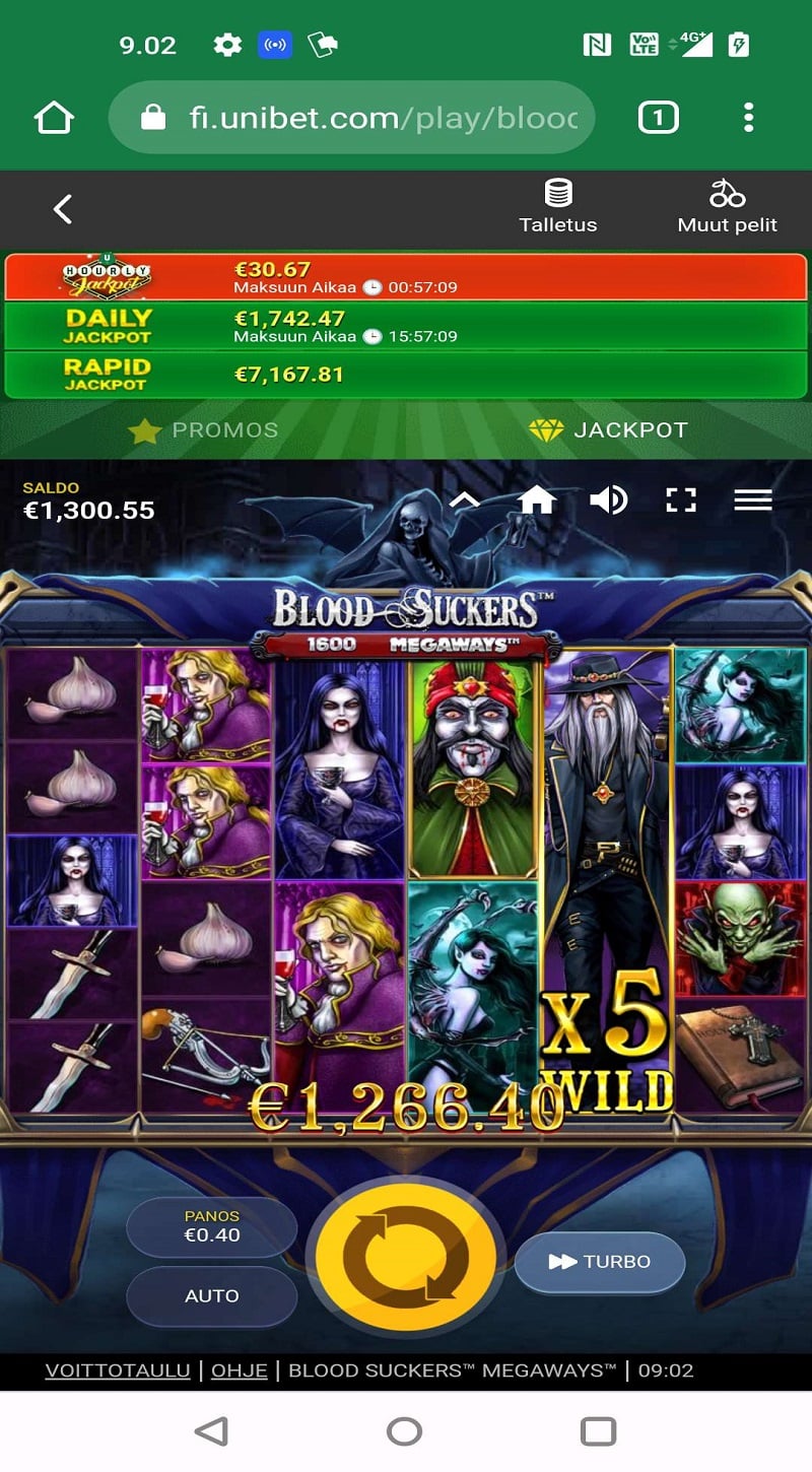 Blood Suckers Megaways Casino win picture by Wile 1266.40€ 3166x 30.1.2023 Unibet