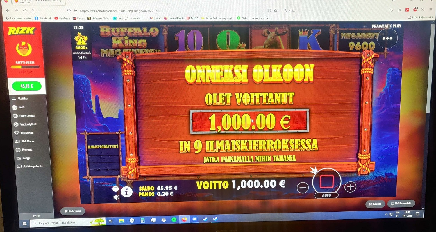 Buffalo King Megaways Casino win picture by Touch 1000€ 5000x 17.1.2023 Rizk