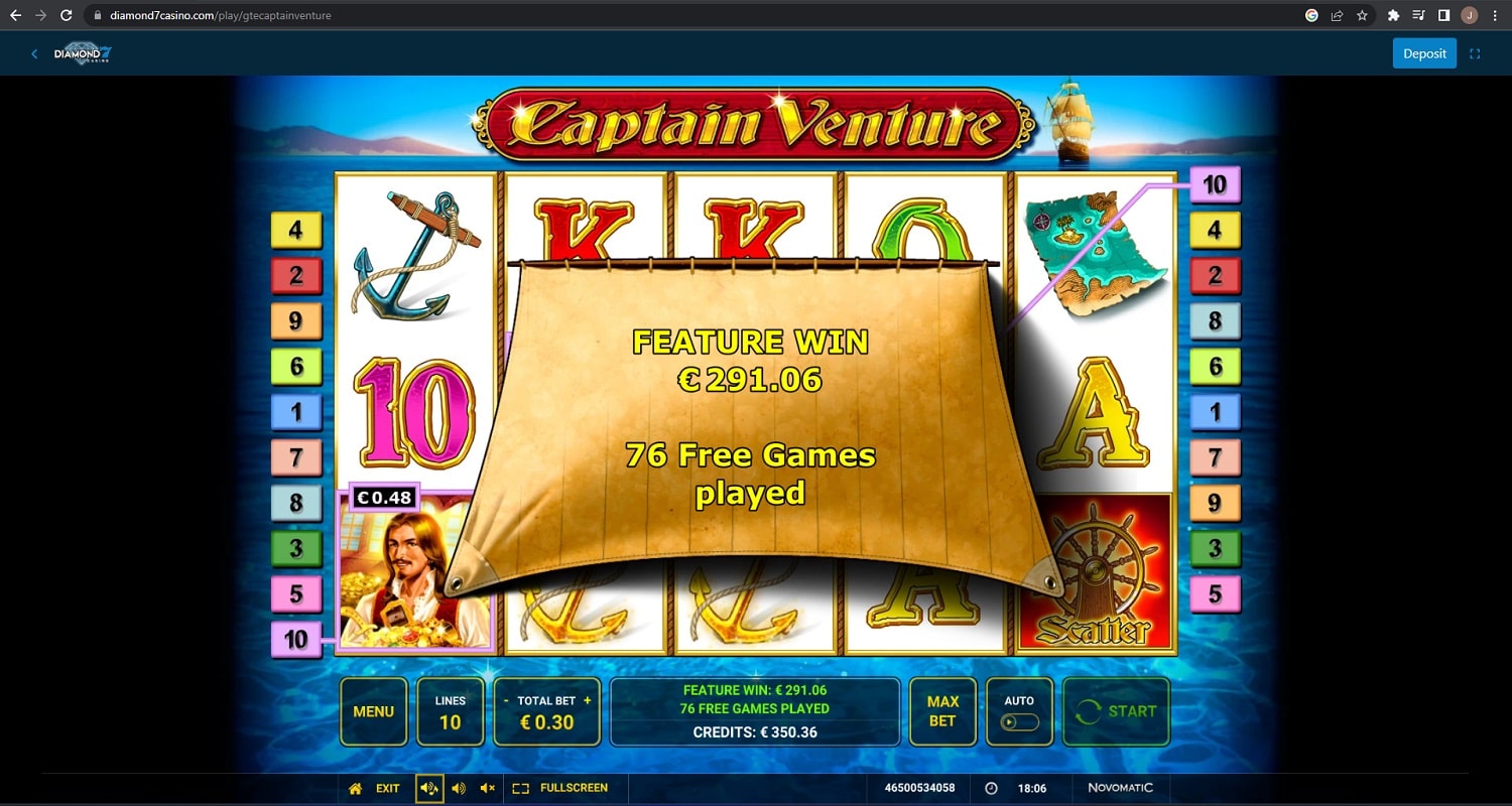 Captain Venture casino win picture by Jonkki 291.06€ 970.2x 16.11.2022 Diamond7