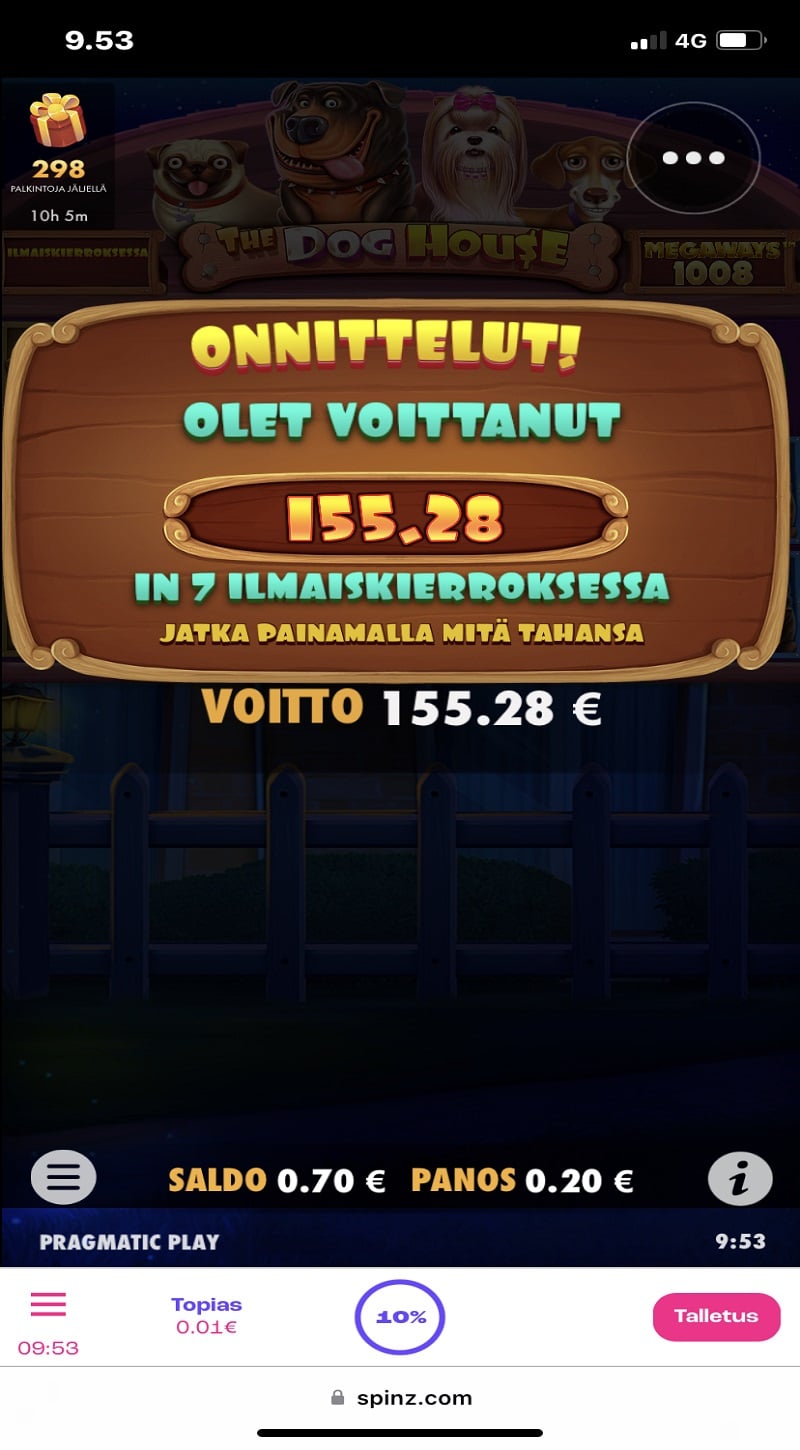 Dog House Megaways casino win picture by Toubi 155.28€ 776.4x 3.12.2022
