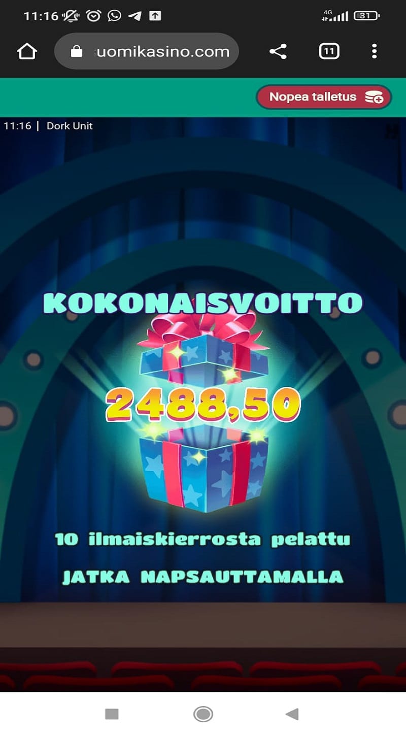 Dork Unit Casino win picture by Minkkiz 2488.5€ 829.5x 31.12.2022 Suomikasino