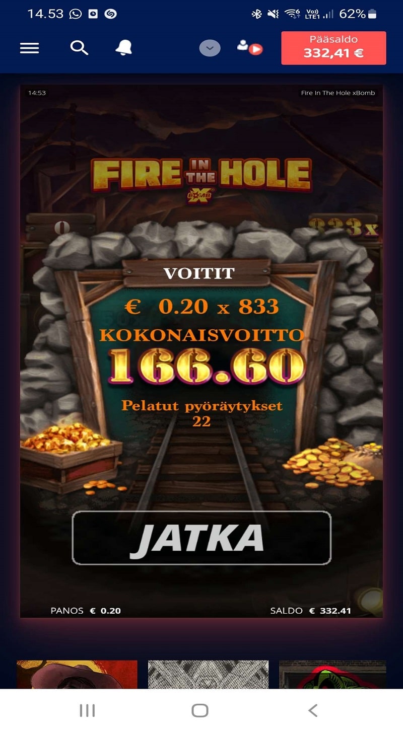 Fire in the Hole xBomb casino win picture by DjNiemi 166.6€ 833x 17.12.2022 Casinobud