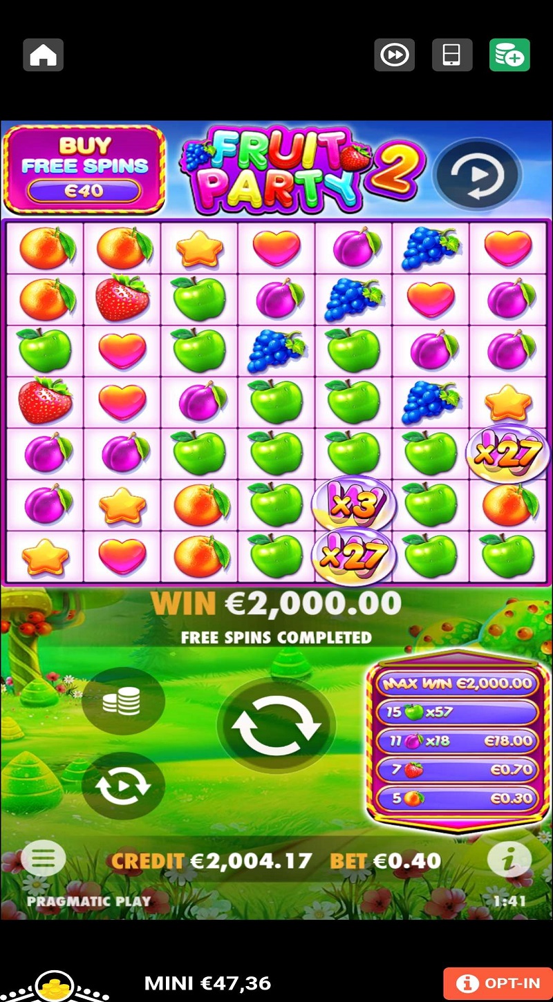 Fruit Party 2 Casino win picture by holari993 2000€ 5000x 24.2.2023 Leovegas