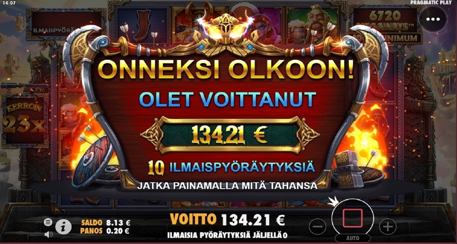 Fury of Odin Megaways Casino win picture by rateksoni 134.21€ 671.1x 1.12.2022