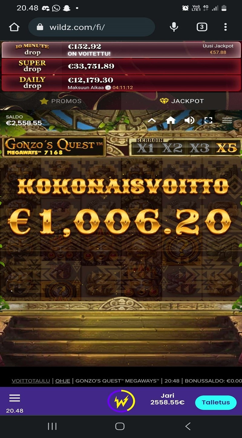 Gonzos Quest Megaways Casino win picture by jounijuhani 1006.2€ 503.1x 14.1.2023 Wildz