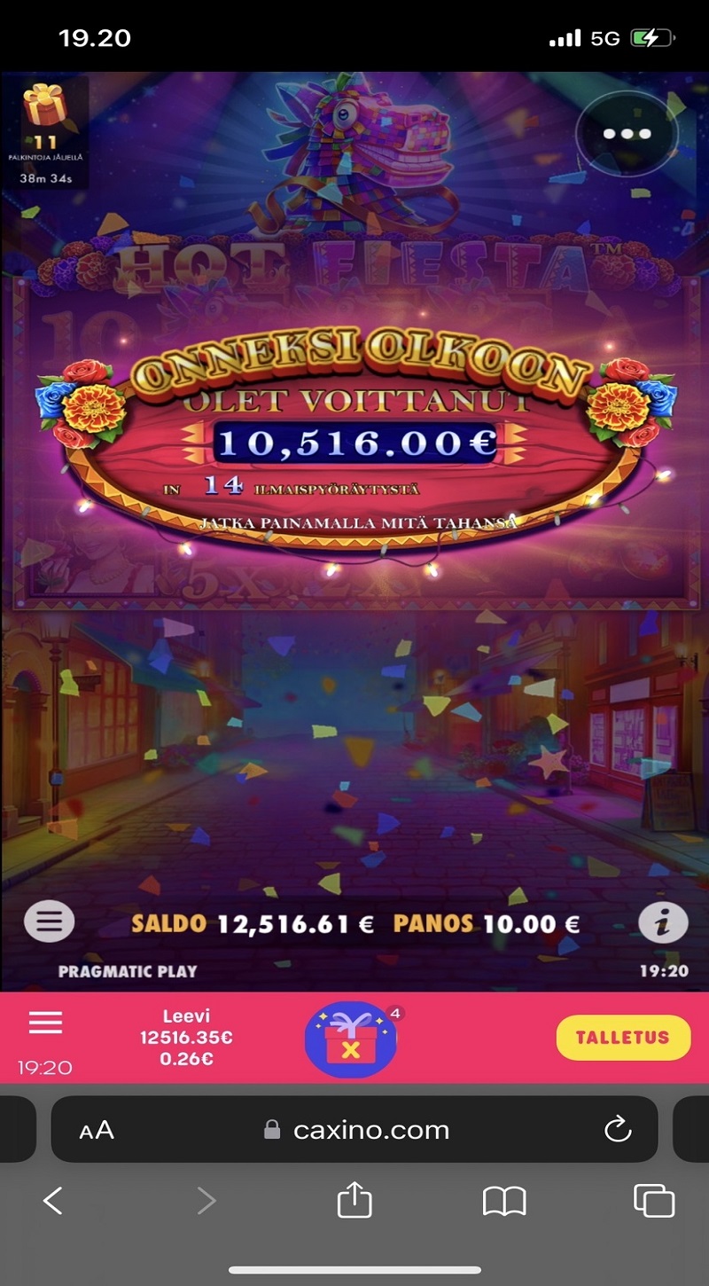 Hot Fiesta Casino win picture by lepi 10516€ 1051.6x 10.3.2023 Caxino