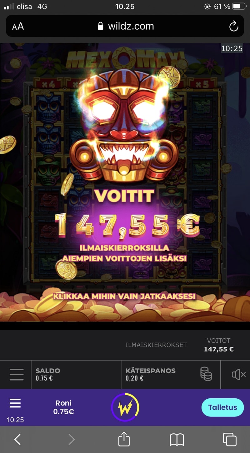 MexoMax! Casino win picture by Ronzza 147.55€ 737.8x 8.12.2022 Wildz