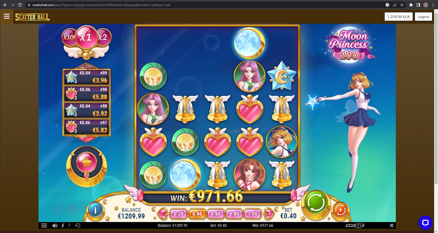 Moon Princess 100 Casino win picture by Jonkki 971.66€ 2429.15x 3.3.2023 Scatter Hall