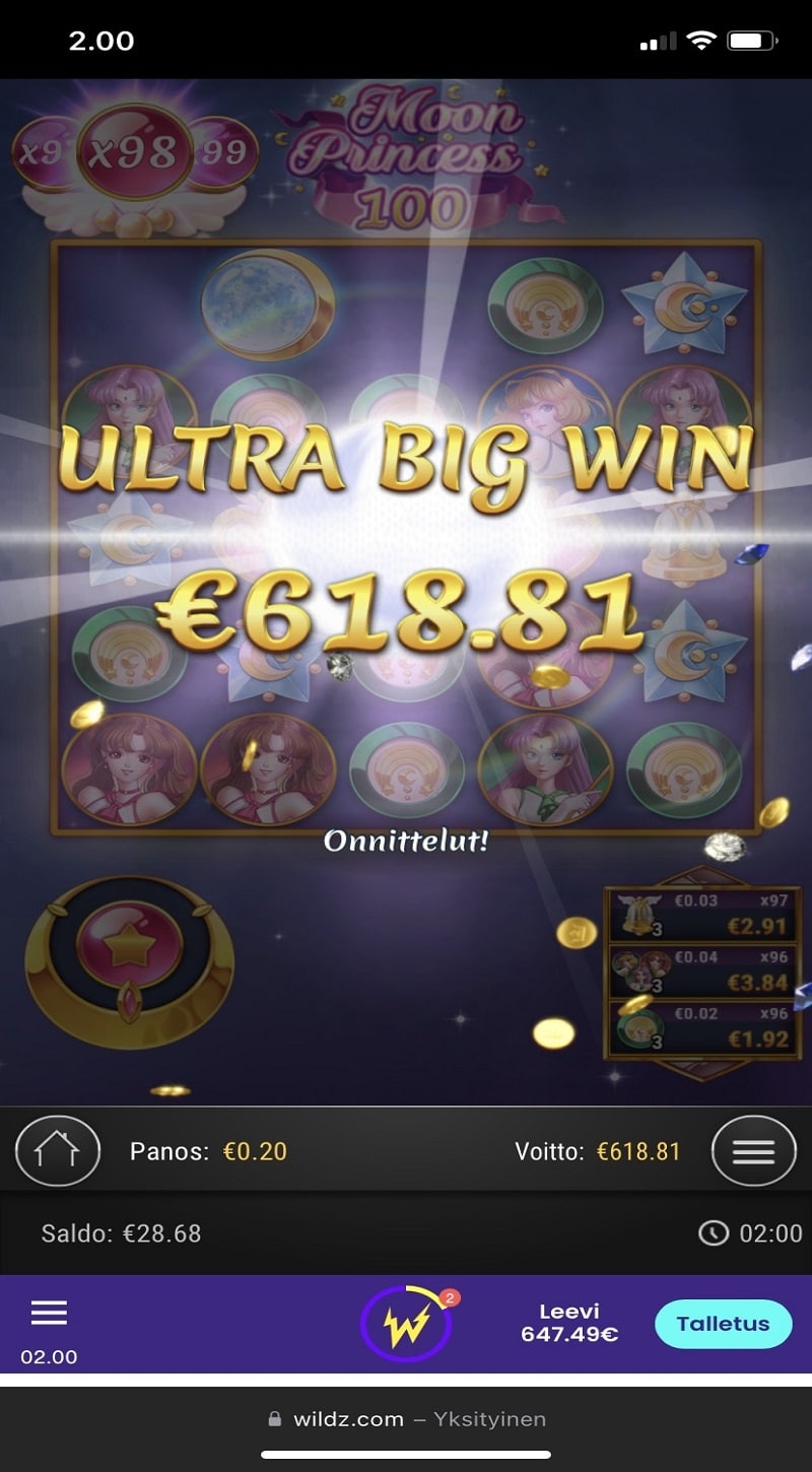 Moon Princess 100 Casino win picture by lepi 618.81€ 3094.05x 14.3.2023 Wildz