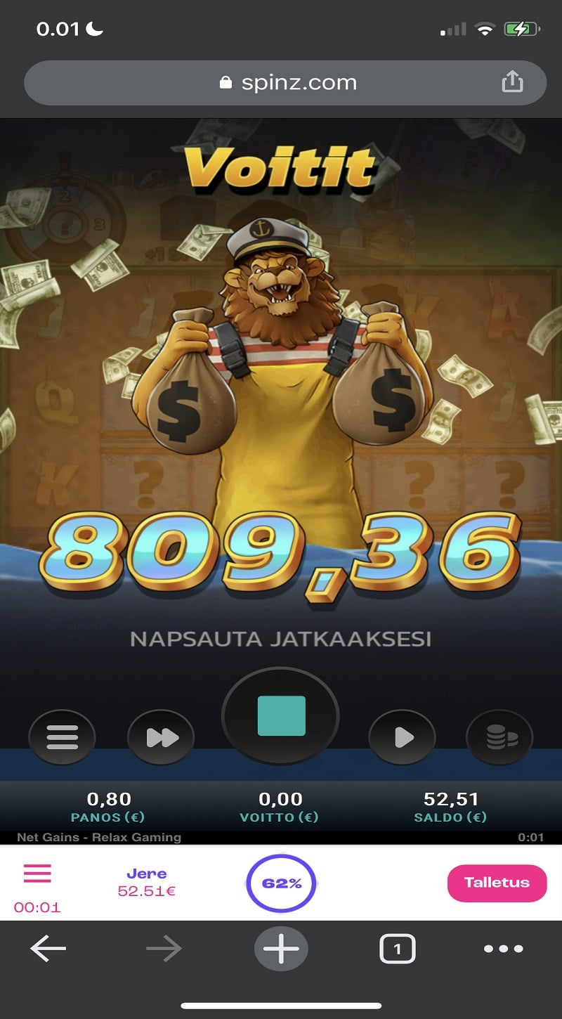 Net Gains casino win picture by Jermu 809.36€ 1011.7x 12.12.2022 Spinz