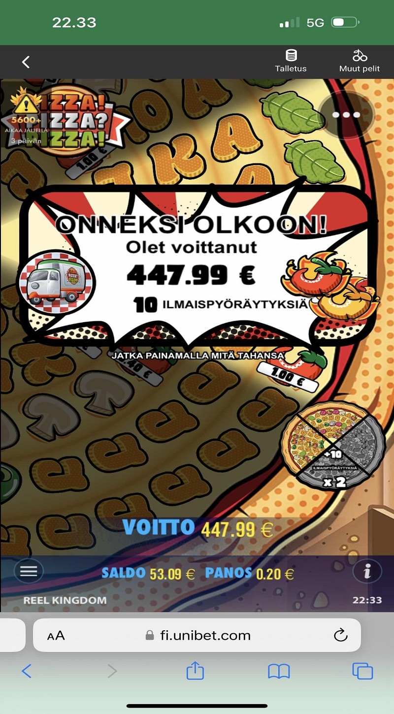 Pizza Pizza Pizza Casino win picture by rekletys 447.99€ 2240x 17.12.2022 Unibet
