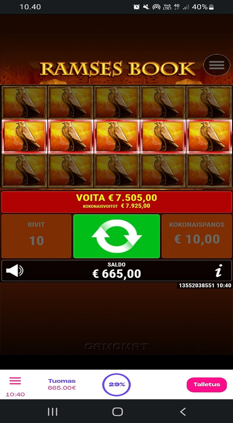 Ramses Book casino win picture by tuomasvaan 7505€ 750.5x 23.11.2022 Spinz
