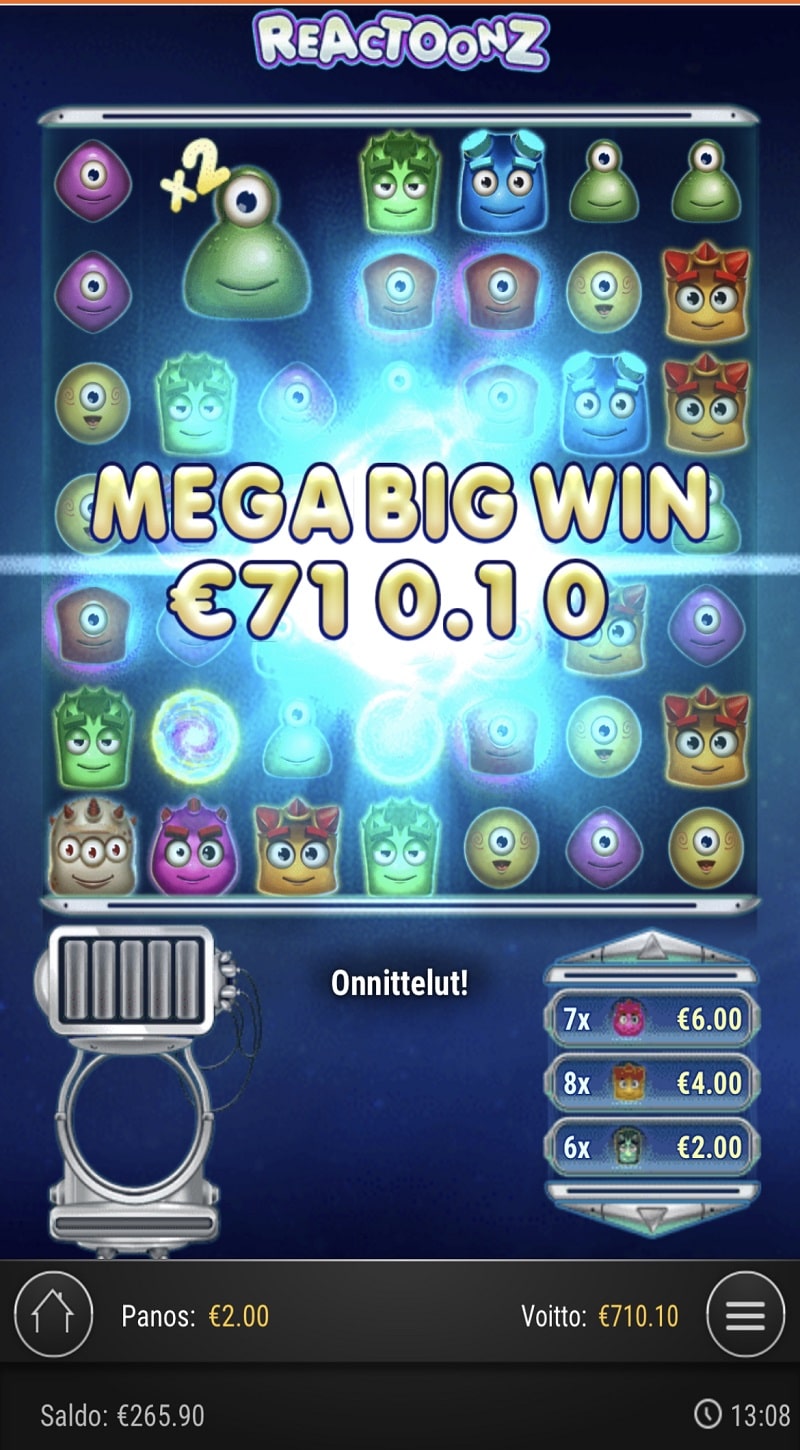 Reactoonz Casino win picture by Sonefinland 710.10€ 355.05x 18.2.2023
