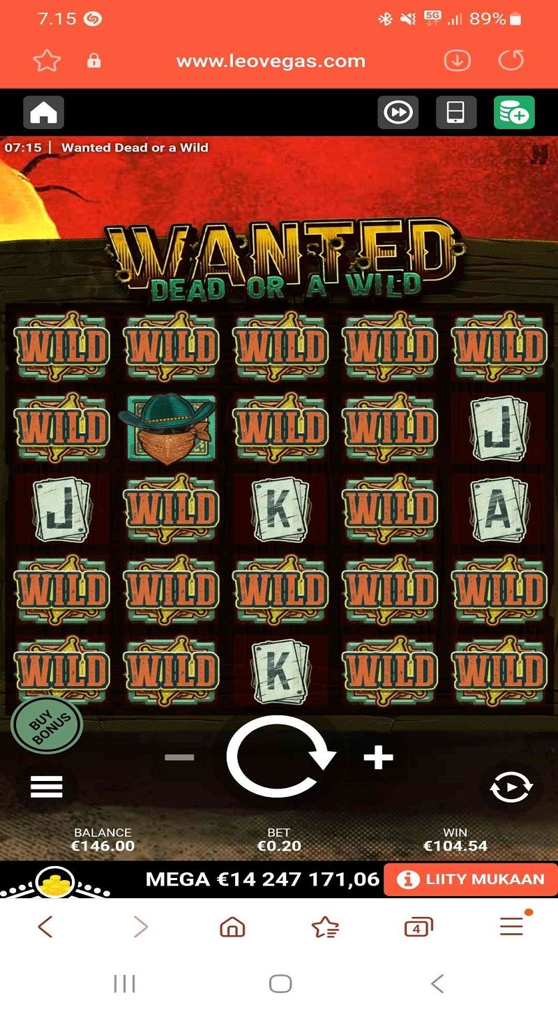 Wanted Dead or a Wild Casino win picture by Dj Niemi 104.54€ 522.7x 4.3.2023 Leovegas