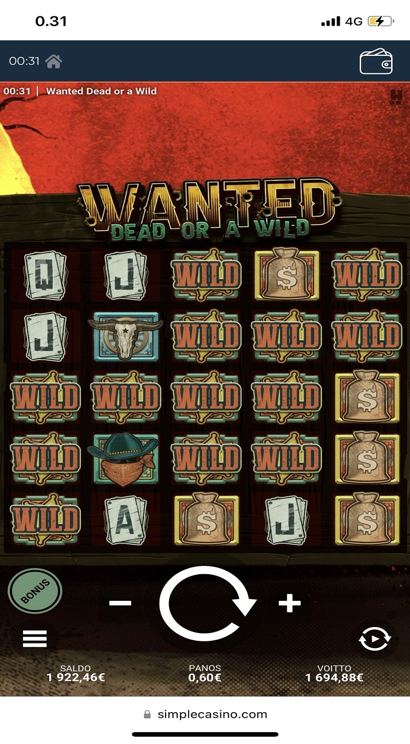 Wanted Dead or a Wild Casino win picture by Hakkikoira 1694.88€ 2824.8x 17.1.2023 Simple
