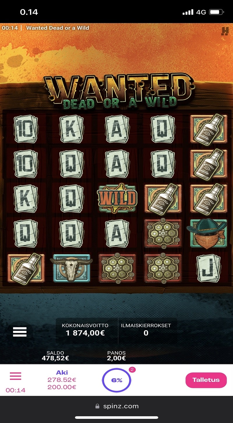 Wanted Dead or a Wild Casino win picture by Hakkikoira 1874.00€ 937x 7.12.2022 Spinz