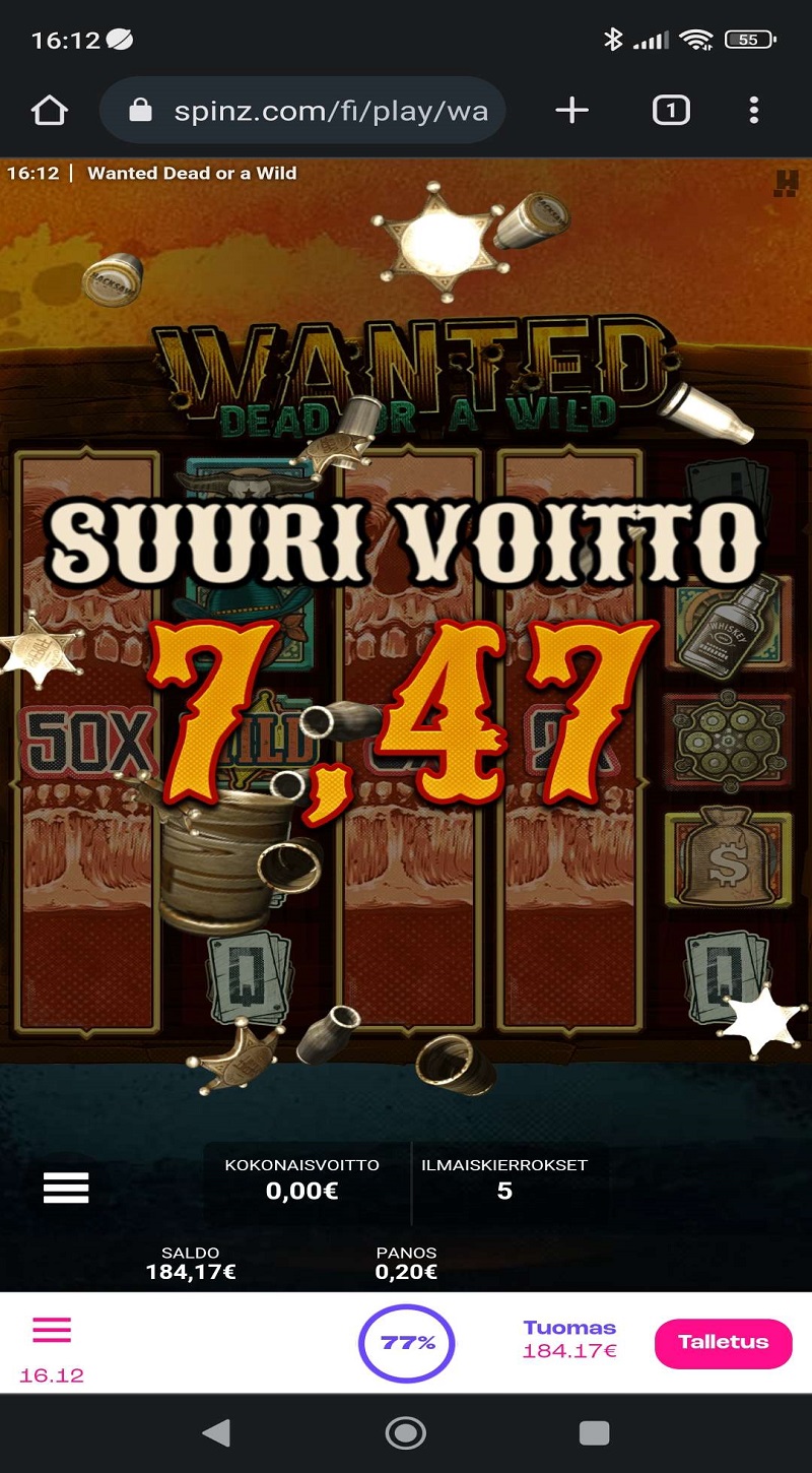 Wanted Dead or a Wild Casino win picture by hakki-87 766.62€ 3833.1x 1.3.2023 Spinz