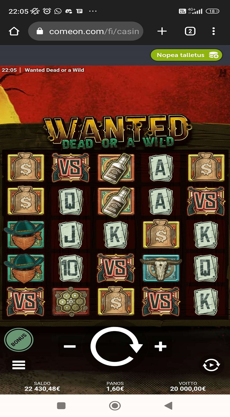 Wanted Dead or a Wild Casino win picture by janskur 20 000€ 12500x 21.2.2023 Comeon