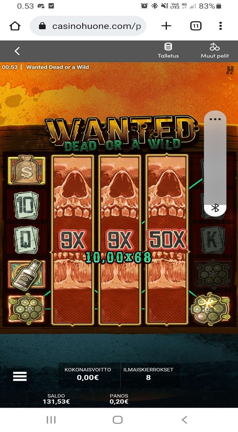 Wanted Dead or a Wild Casino win picture by jortsu86 1132.26€ 5661.3x 17.12.2022 Casinohuone