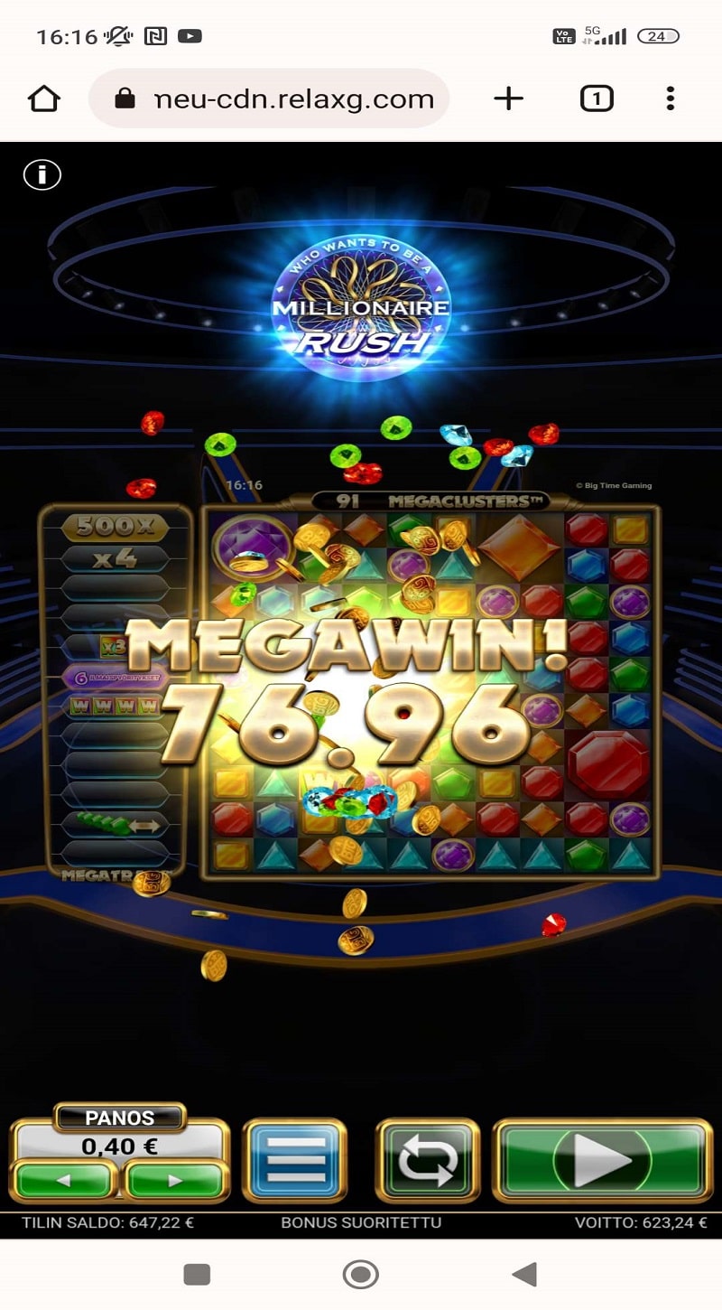 Who Wants To Be a Millionaire Rush Casino win picture by Osku1992 623.24€ 1558.1x 9.12.2022